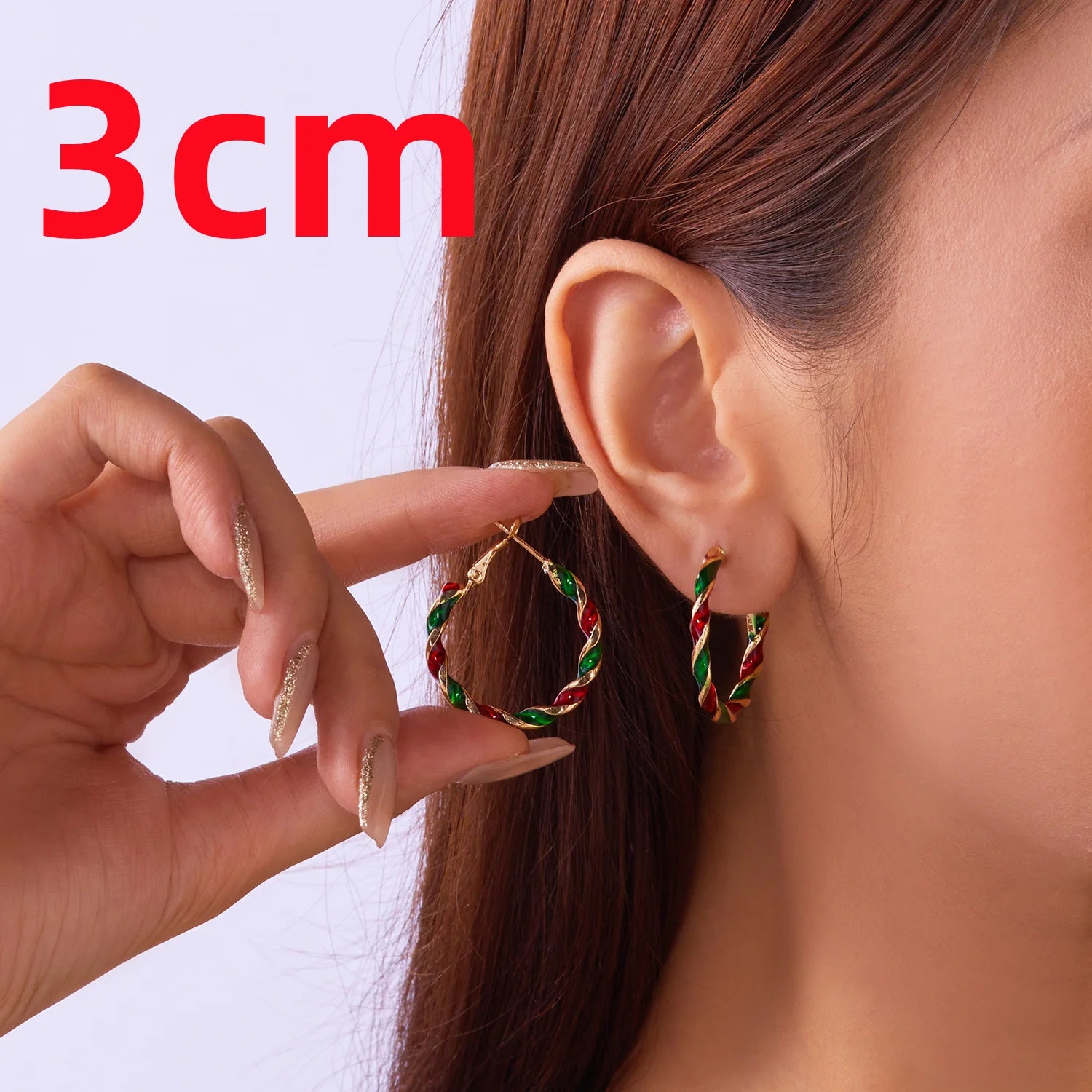 Christmas Colorful Hoop Earrings for Women Minimalist Red Green Twist round Circle Earring Girls New Year Festival Jewelry Gifts