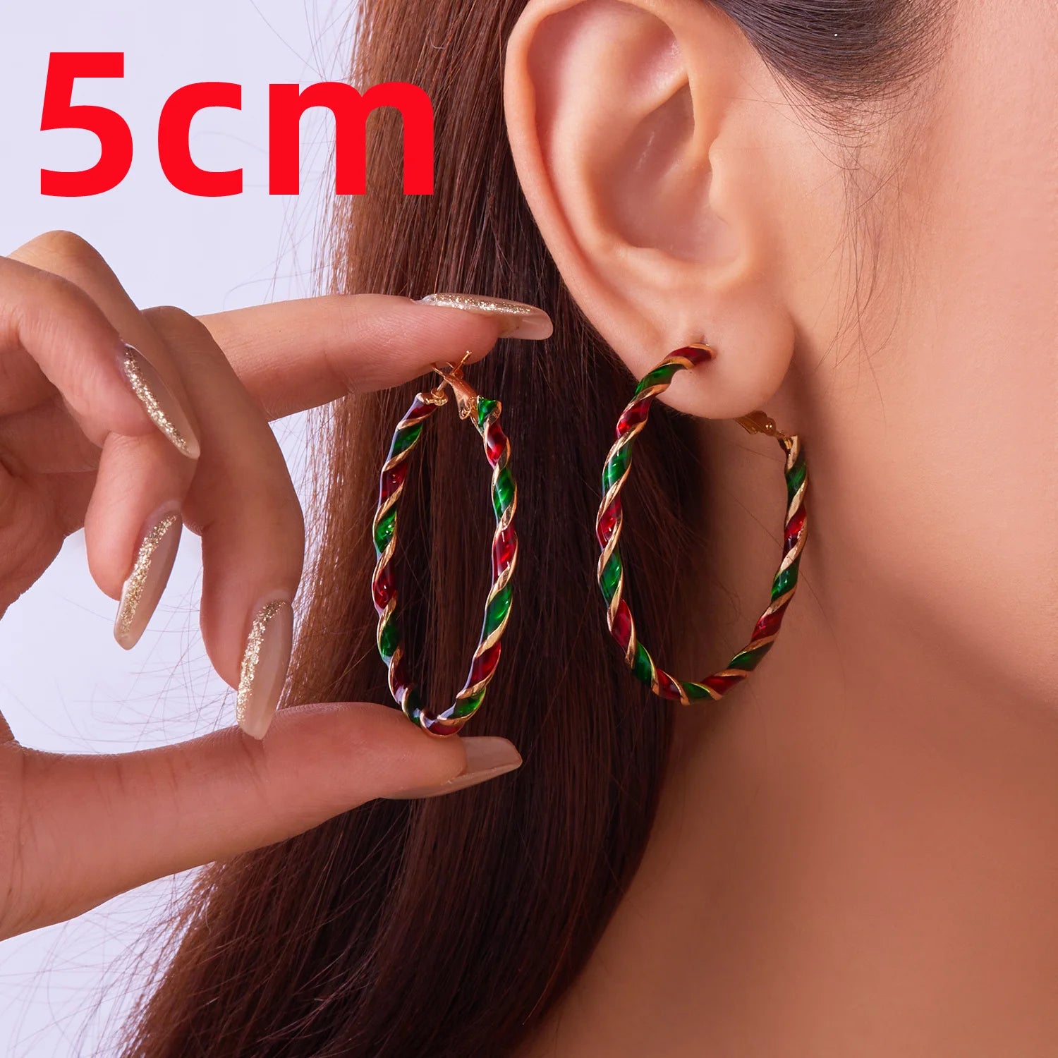 Christmas Colorful Hoop Earrings for Women Minimalist Red Green Twist round Circle Earring Girls New Year Festival Jewelry Gifts
