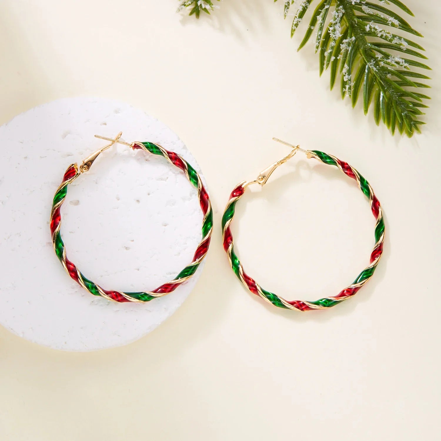 Twist Hoop Earrings - Festive Red and Green.